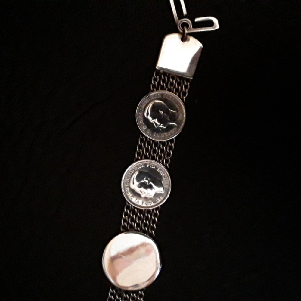 Vtg Australia Coin Bracelet, Silver Pence, handmade